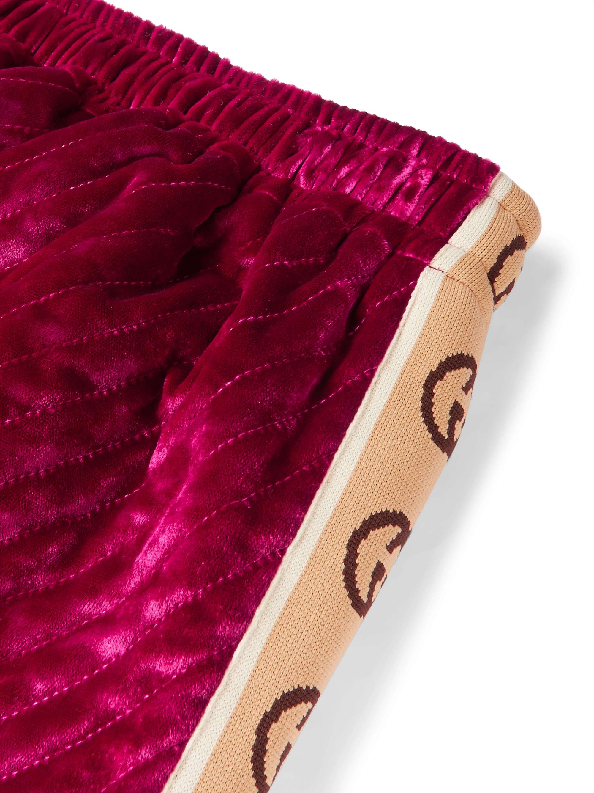 GUCCI Logo-Jacquard Webbing-Trimmed Quilted Padded Velvet Sweatpants