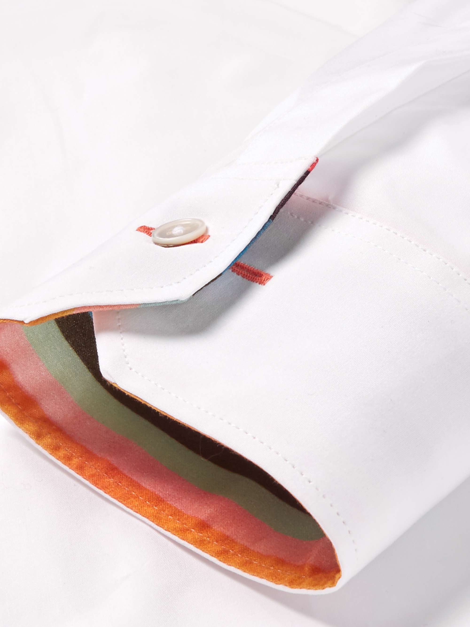 PAUL SMITH White Slim-Fit Contrast-Cuff Cotton-Poplin Shirt