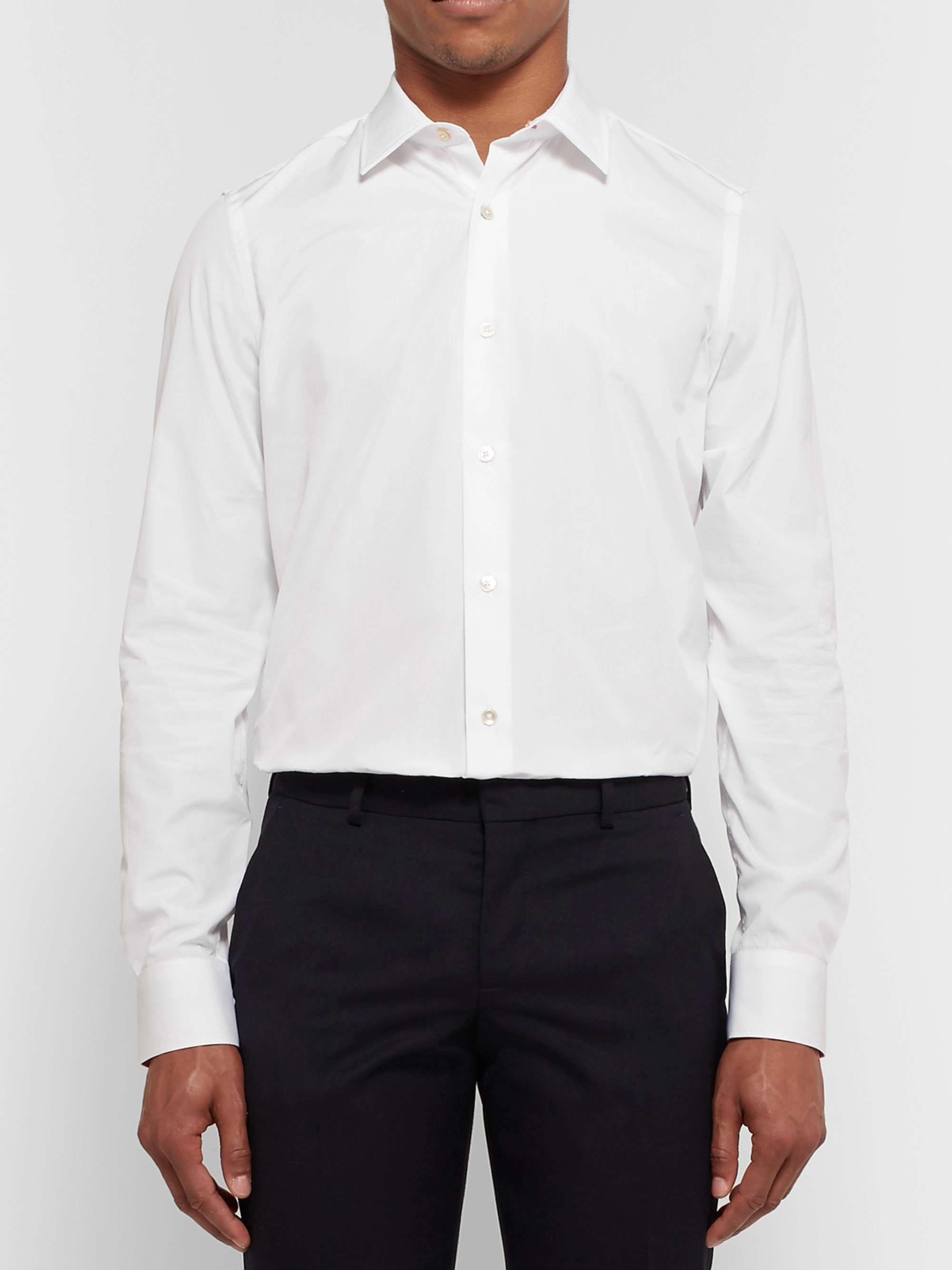 PAUL SMITH White Slim-Fit Contrast-Cuff Cotton-Poplin Shirt