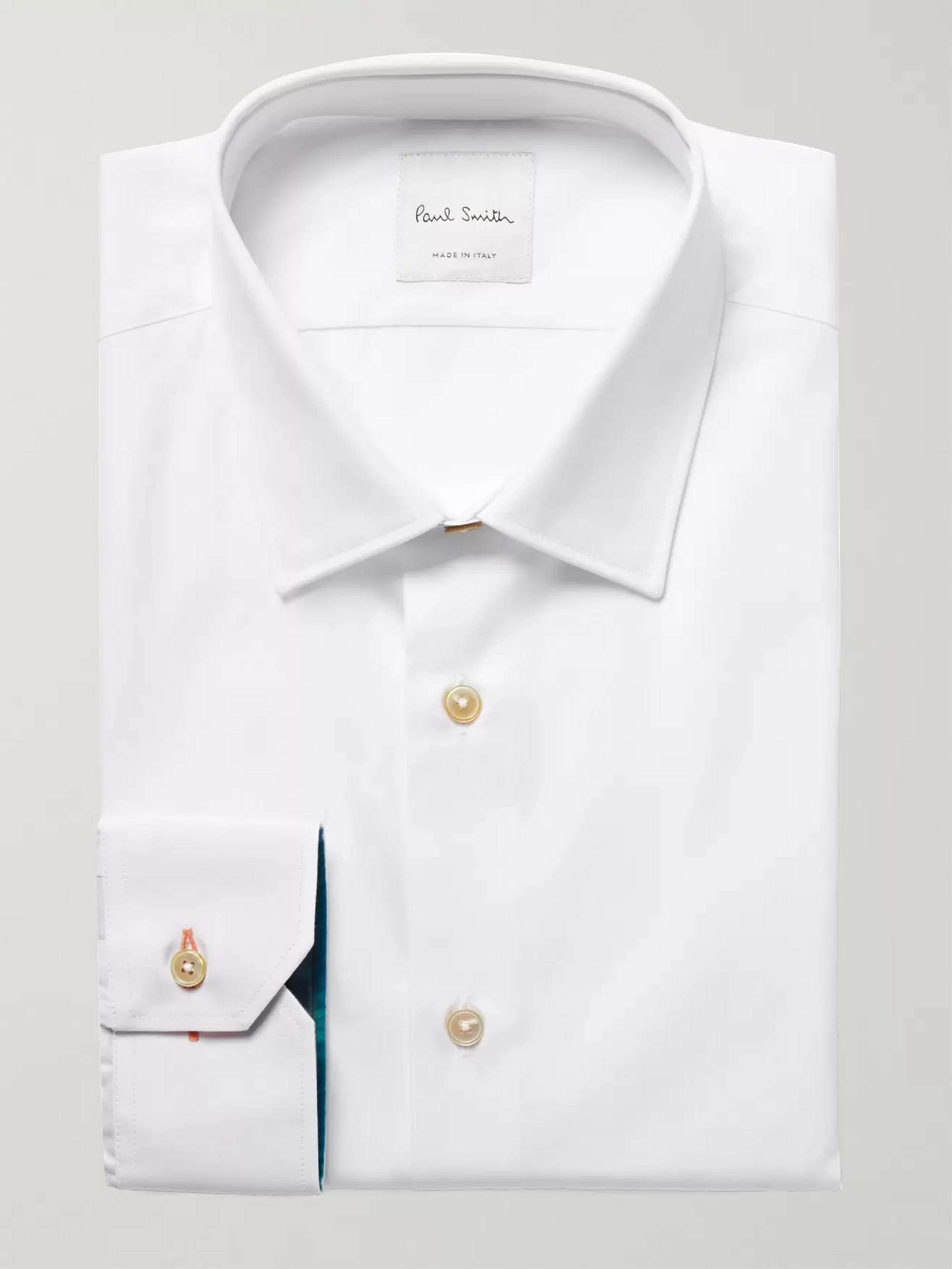 PAUL SMITH White Slim-Fit Contrast-Cuff Cotton-Poplin Shirt