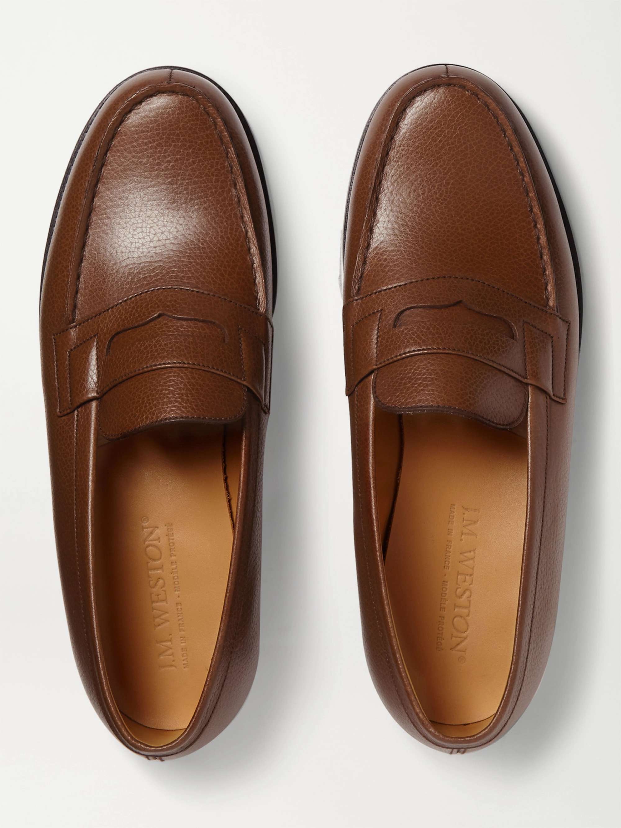 180 Moccasin Grained-Leather Loafers