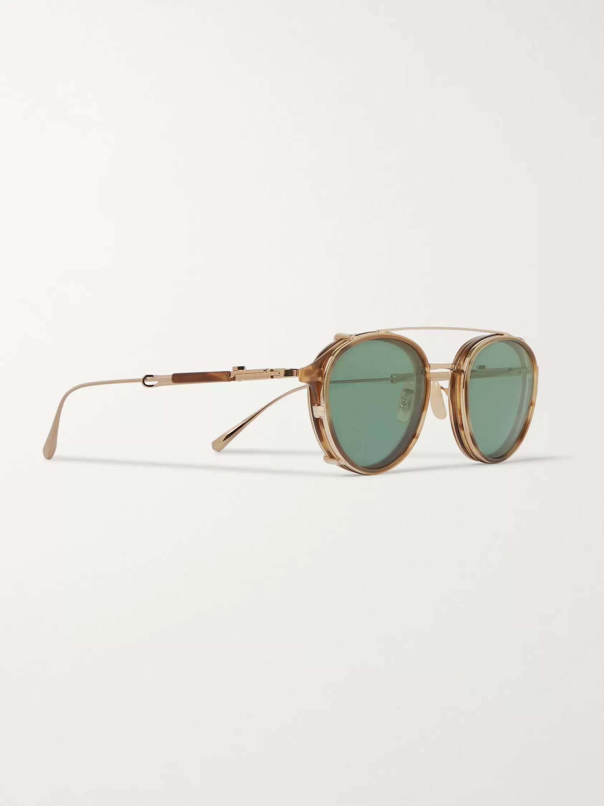 MR LEIGHT Mulholland Round-Frame 12-Karat White Gold and Acetate Glasses With Clip-On UV Lenses